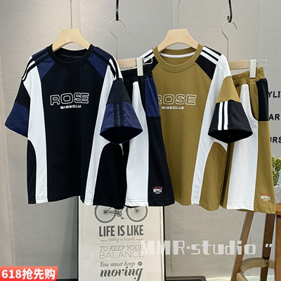 夏季韩版纯棉男女童短袖运动套装