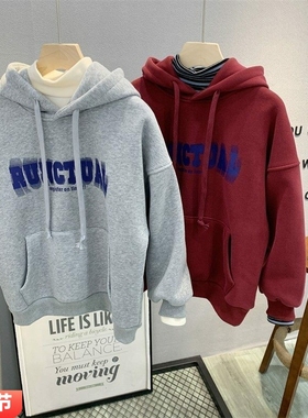 卡芙恰恰品牌童装2025冬季新品中大童韩版加一体绒连帽卫衣潮3695