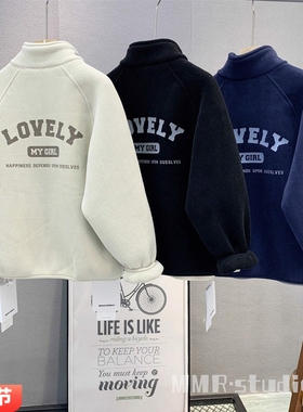 布芮欧童装 儿童韩版摇粒绒外套2025冬男女童字母立领拉链衫20091