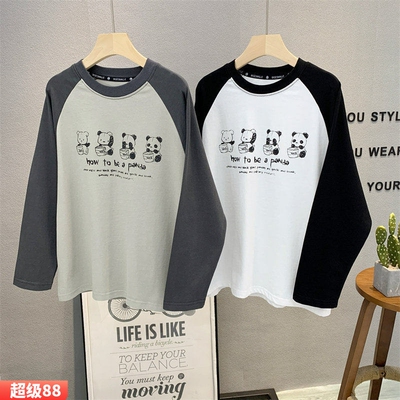 大E小e圆领韩版长袖拼色T恤卡通