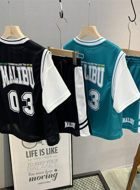 牛哆哆童装 儿童韩版假两件套装2025夏款男女童时尚短袖T恤68066