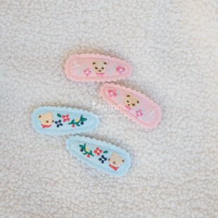日本familiar风卡通小熊花朵刺绣发夹BB夹5CM对夹儿童发饰 手工制