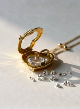 老美单 闪钻心形盒项链 四月的格蕾丝