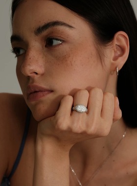 【四月的格蕾丝】s925纯银莫桑钻满天星满钻椭圆高级珠宝戒指