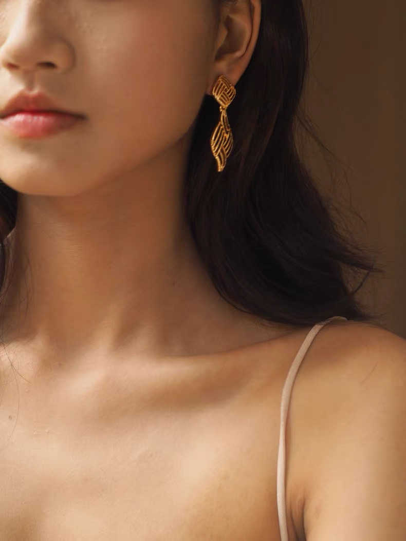 monet中古vintage项链耳环耳夹无耳洞珍珠镂空叶片拉丝复古