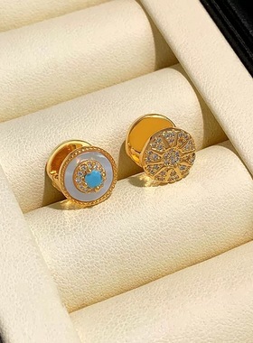 绿松石芒星耳扣复古高级感秋冬新款耳钉小众双面贝壳小巧精致耳环