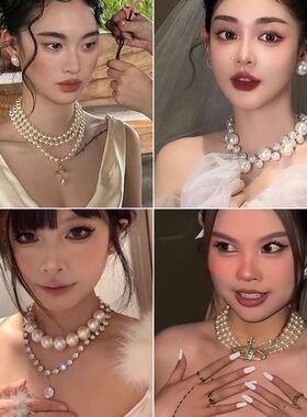 赫本风长款叠戴珍珠项链