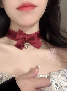 甜酷辣妹蕾丝爱心蝴蝶结choker小众洛丽塔项链甜美纯欲风颈链项圈