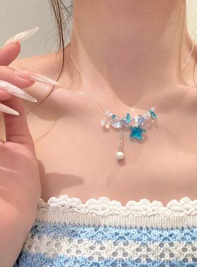 海盐碎冰 夏日海星贝壳珍珠鱼线choker项链女海边度假风颈链配饰