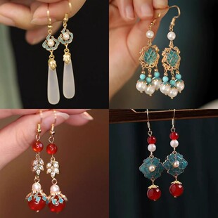 2026年古风925银新中式 宋代汉服水滴流苏耳环国风气质清冷感耳钩