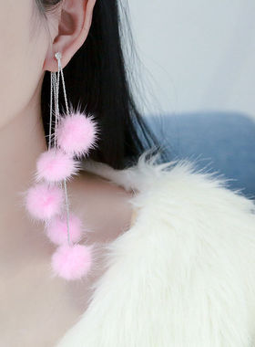 韩版彩色大气超长款耳环