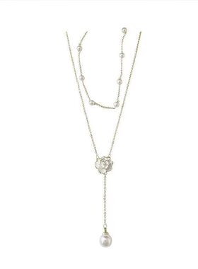 山茶花双层珍珠项链女夏轻奢高级感小众设计脖颈链气质流苏锁骨链