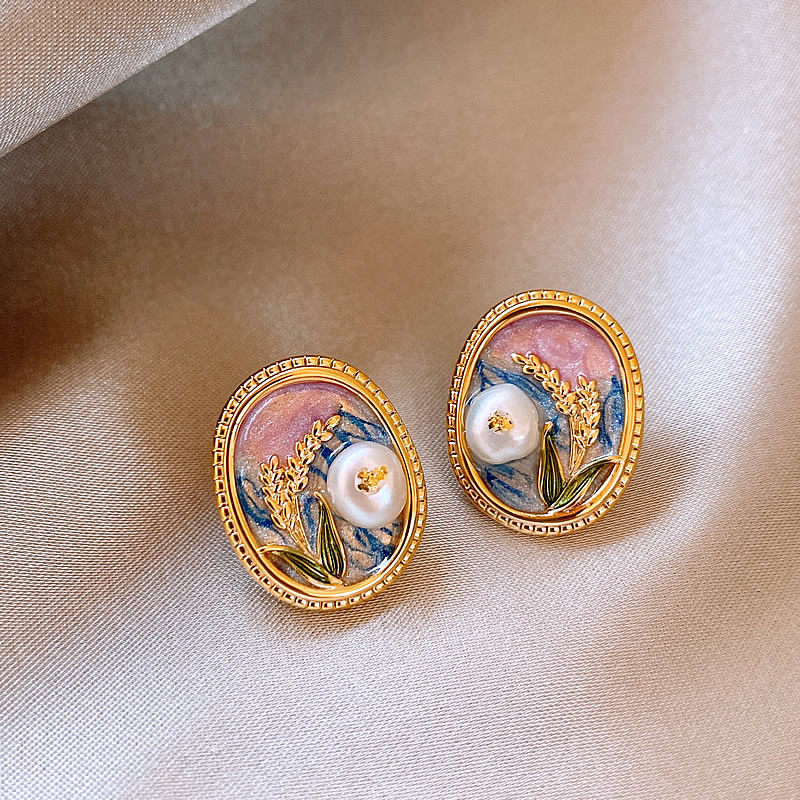 轻奢高级感复古莫奈花园珐琅珍珠耳钉女独特2025新款耳环代发,珠宝/钻石/翡翠,耳饰,淘宝优惠券,粉丝福利购,淘宝优惠卷