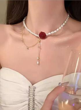 温柔~人鱼的眼泪珍珠项链女ins潮小众轻奢高级设计感爱心锁骨链