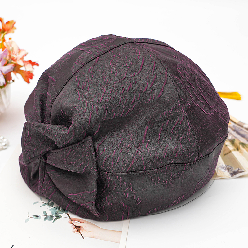 香云纱蝴蝶结优雅玫瑰花贝雷帽