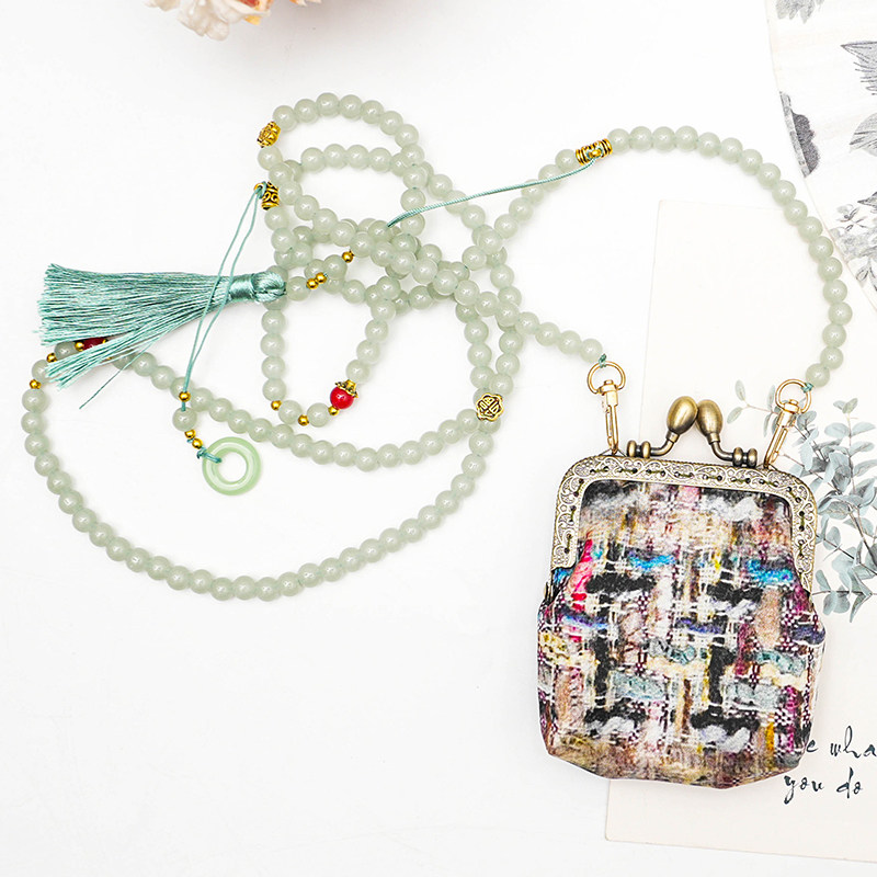【搭扣珠链包】香云纱袖珍包斜挎包桑蚕丝国风真丝高档零钱口红包