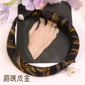 短款小领巾香云纱懒人磁吸扣小丝巾桑蚕丝项链女秋冬季可用护肩颈