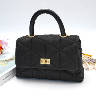 新款 香云纱单肩包拼接牛皮阔太真丝桑蚕丝包 暗夜牡丹 手提包