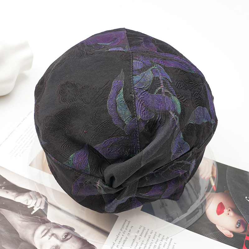 香云纱【黑夜紫苏贝雷帽】真丝帽子可折叠四季防晒单帽