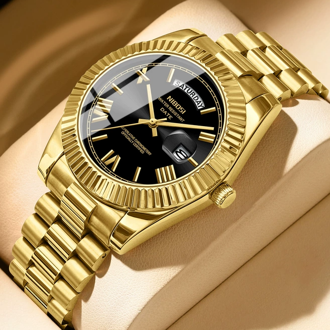 NIBOSI品牌时尚潮流男士手表 实心钢带表冠多彩表盘石英腕表男表