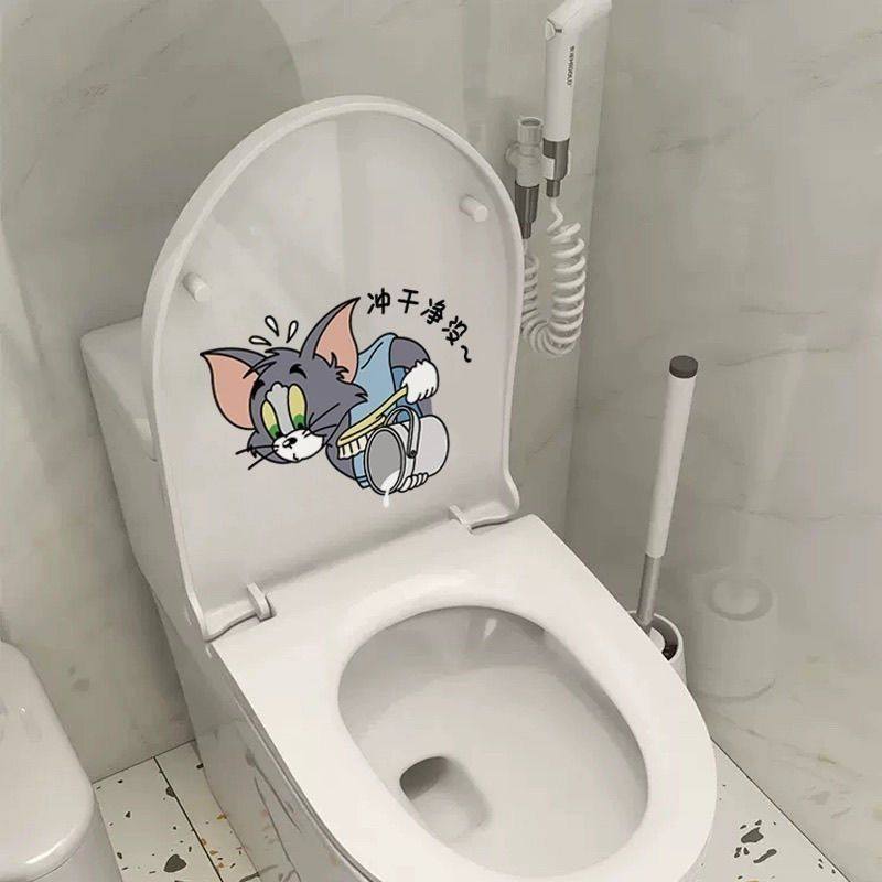 卡通猫和老鼠马桶贴画卫生间厕所坐便器装饰贴膜可爱浴室防水贴纸