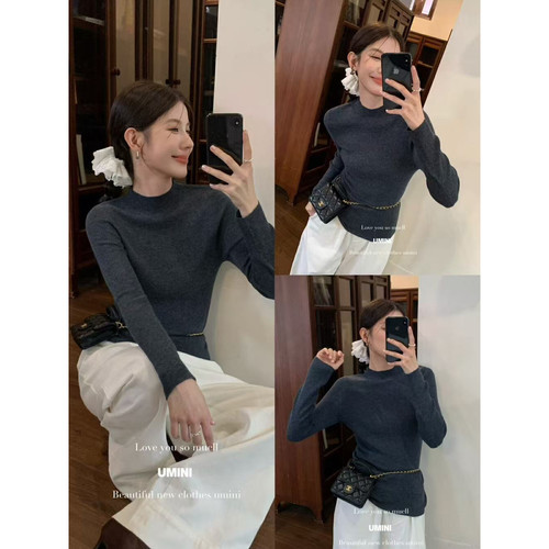 TD001带检测-egg含兔绒半高领打底衫