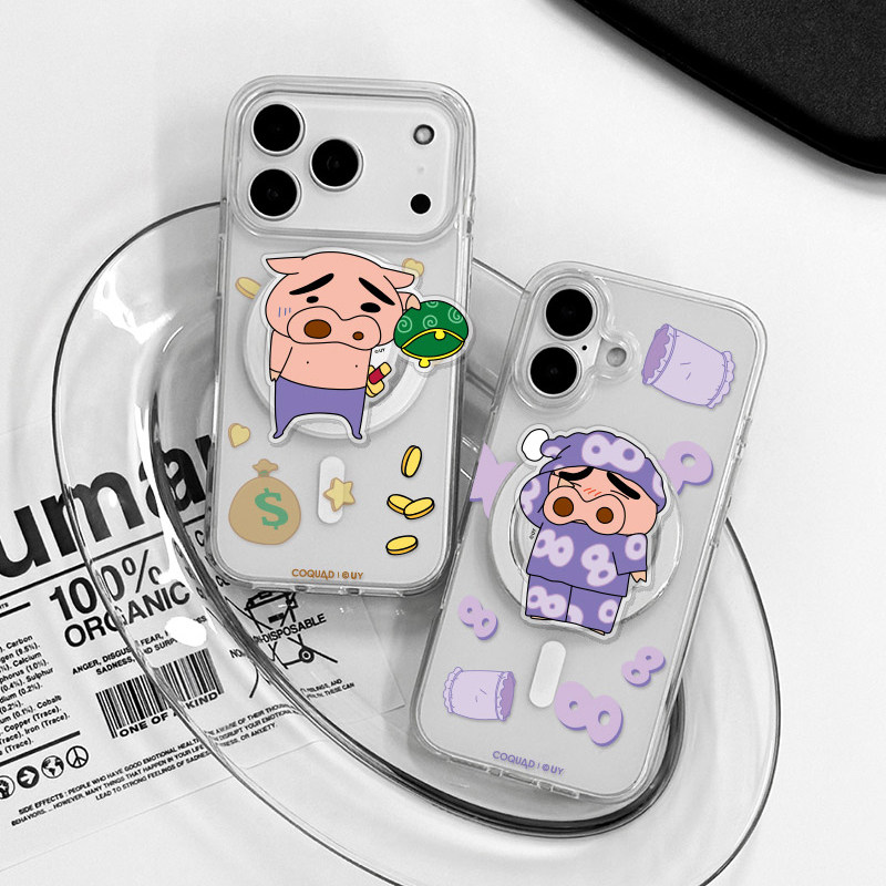 韩国蜡笔小新卡通可爱不理猪适用苹果iPhone17promax磁吸充电16pro含磁吸支架15pro手机壳14promax保护套
