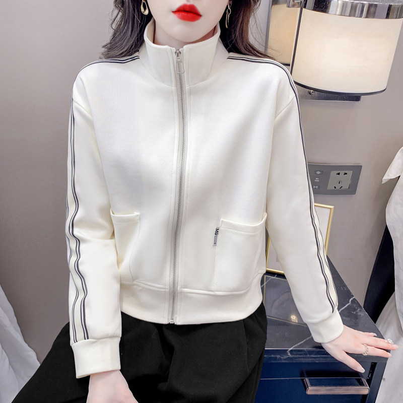 小个子白色女士卫衣外套2024新款爆款春秋时尚洋气上衣运动棒球服