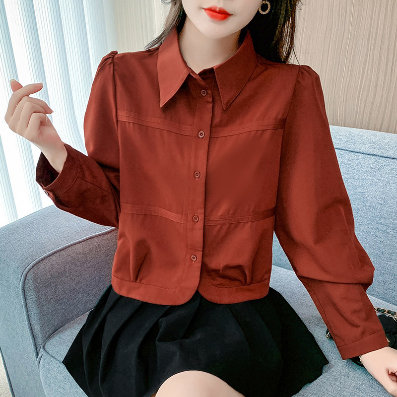 气质高级感长袖衬衫女春季2025新款港味复古衬衣显瘦百搭短款上衣