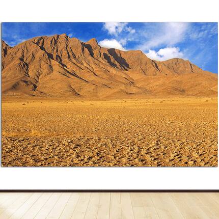 黄土高坡山峰山脉背靠山无水风景画镇宅旺业客厅厨房旺铺自粘壁画