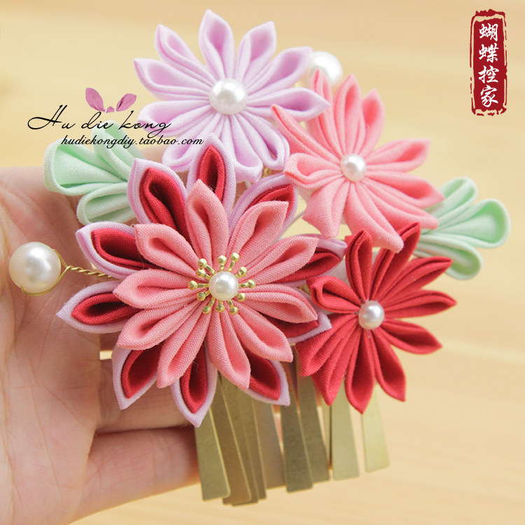 diy和风发饰材料包 多层彩色中阶细工花和风花剑菊材料包套餐套装