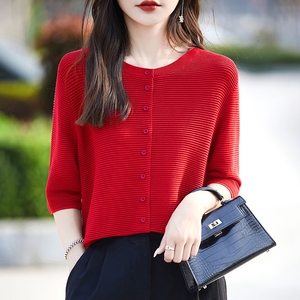 短袖t恤女2025新款特大码女装夏季薄款减龄显瘦冰丝针织开衫上衣