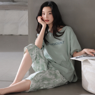 睡衣女夏季 七分裤 2025年新款 短袖 纯棉薄款 可外传高级感家居服套装