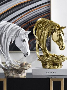 美式乡村复古工艺创意马头摆件家居饰品客厅电视机柜酒吧玄关摆设