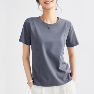 液氨80支丝光棉纯棉圆领白色宽松鱼骨线短袖女t恤正肩2026夏季半