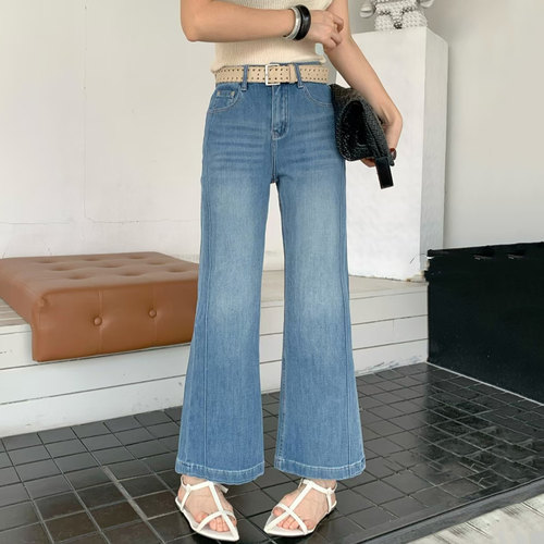 夏季九分四面弹女牛仔微筒喇叭裤