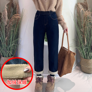 2024冬新款 JEANS阿凡牛3787松紧腰V字加厚加绒女牛仔哈伦老爹跨裤