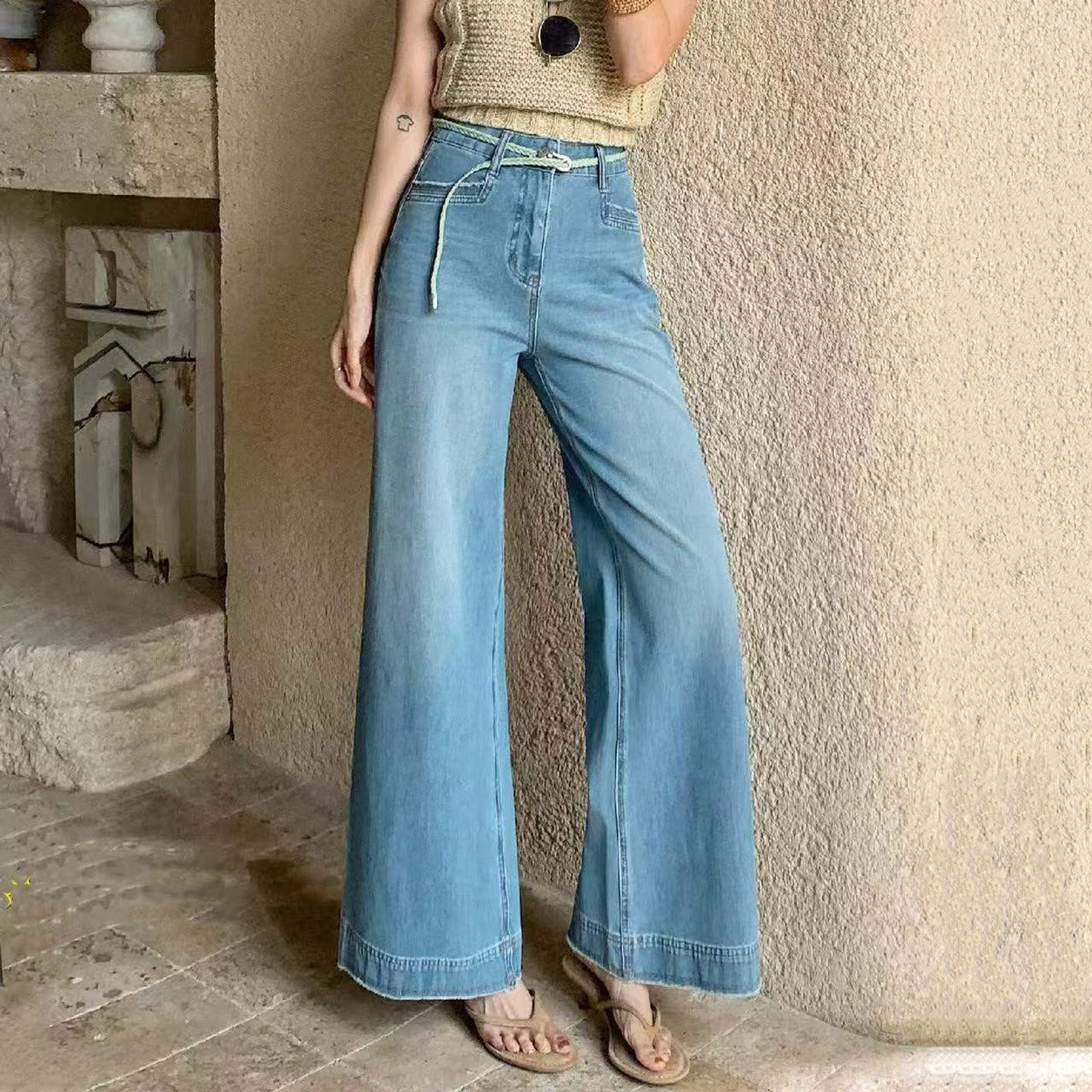 2026夏JEANS阿凡牛67828四面弹修身显瘦九分毛边女牛仔微筒喇叭裤