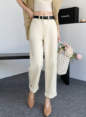 2025秋新款Jeans阿凡牛A3242米白宽松显瘦男友裤女牛仔直筒老爹裤