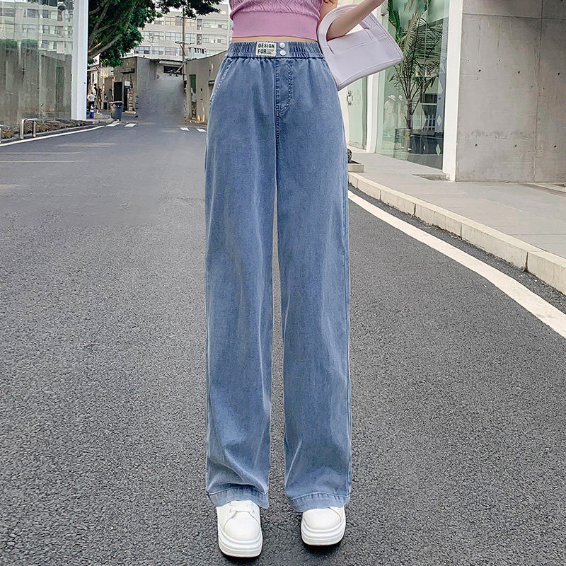夏超薄天丝宽松女牛仔直筒阔腿裤