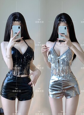 酒吧ds演出服新款欧美韩舞女团chic性感亮片时尚吊带dj女舞台套装