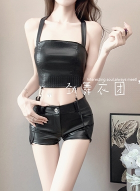 新款酒吧gogo服装DS领舞性感女团爵士舞台演出服dj帅气黑色皮套装