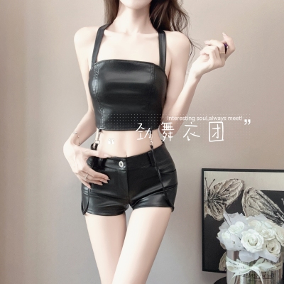 新款酒吧gogo服装DS领舞性感女团爵士舞台演出服dj帅气黑色皮套装