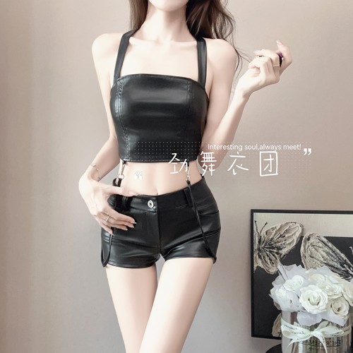 新款酒吧gogo服装DS领舞性感女团爵士舞台演出服dj帅气黑色皮套装