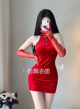 酒吧DS演出服新款女DJ领舞台chic性感辣妹旗袍爵士舞夜场套装