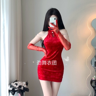 酒吧DS演出服新款 女DJ领舞台chic性感辣妹旗袍爵士舞夜场套装