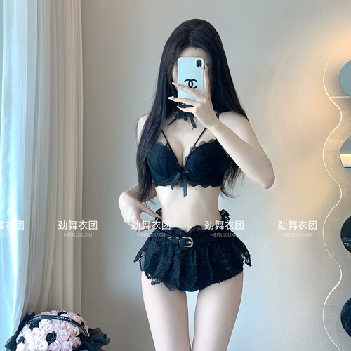 酒吧DS演出服新款女DJ领舞台chic性感辣妹黑色蕾丝爵士舞时尚套装