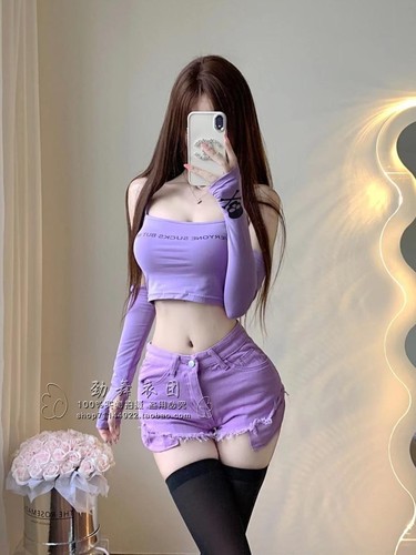 酒吧演出服欧美性感紫色时尚套装