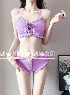 新款酒吧DS演出服女DJ领舞chic性感辣妹紫色牛仔爵士舞时尚套装