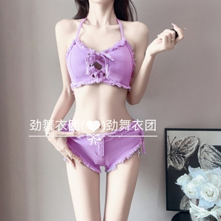 新款酒吧DS演出服女DJ领舞chic性感辣妹紫色牛仔爵士舞时尚套装